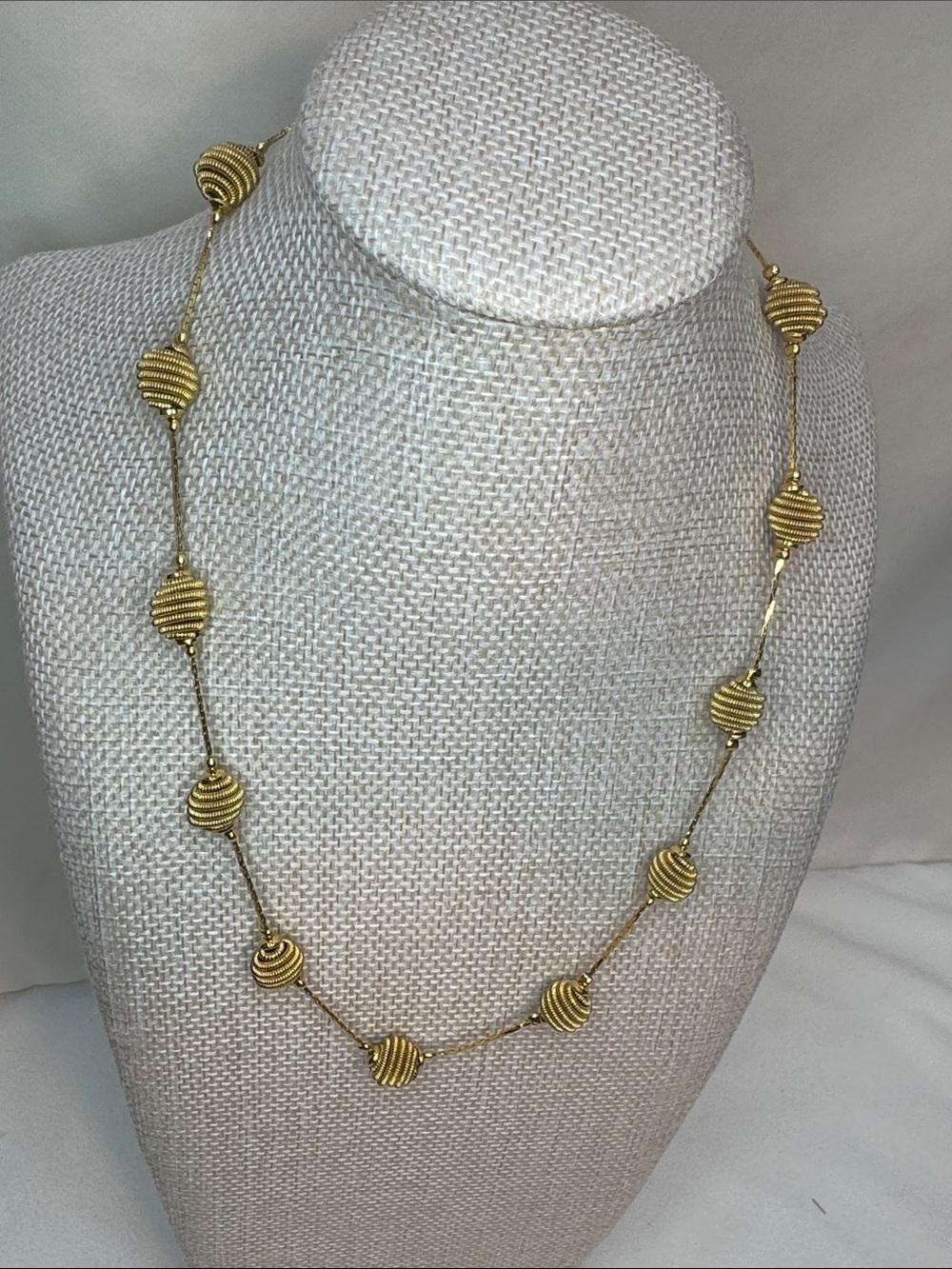 Trifari Elegant Gold Spiral Bead Long Necklace